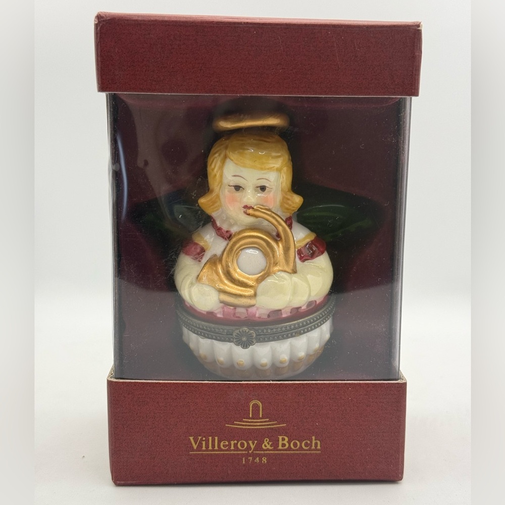 Villeroy & Boch Christmas Angel with Horn Porcelain Hinged Trinket Box In Box